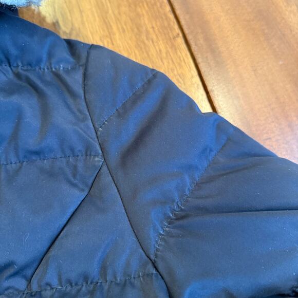 Esprit Quilted Down Puffer Jacket Parka Long Navy Gold Fur Detachable Hood Sz L - Picture 16 of 16